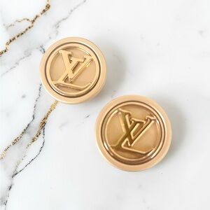 Luxury Mixed Gold Signature Logo Repurposed Button Earrings 22mm